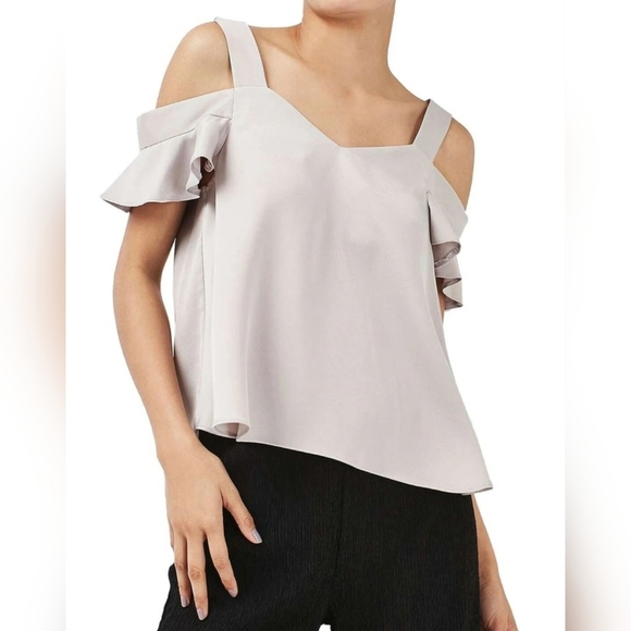 Topshop Flutter Sleeve Open Shoulder Blouse, Light Gray, Size 4 - Picture 1 of 12